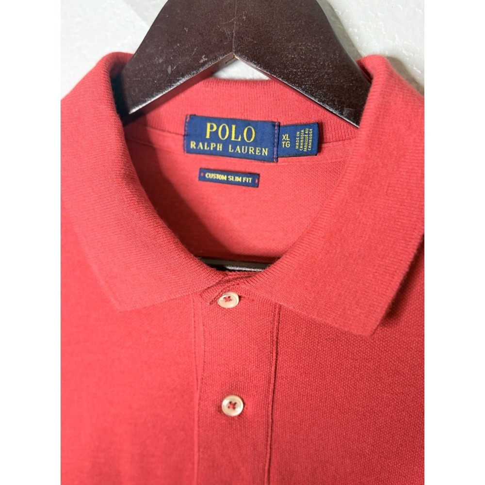 Polo Ralph Lauren Mens XL Custom Slim Fit Polo Shirt Coral Red Blue Pony Cotton - Picture 6 of 11